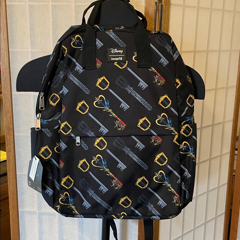 Loungefly Disney Kingdom of Hearts Black and Gold Key   Backpack